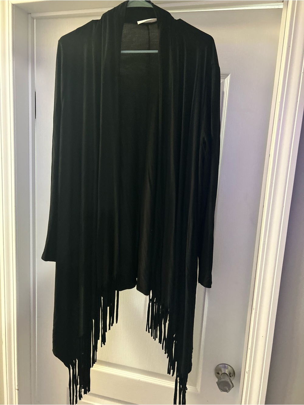 Janette Plus 2X Black Fringe Duster Cardigan Boho Western Swing Hem USA